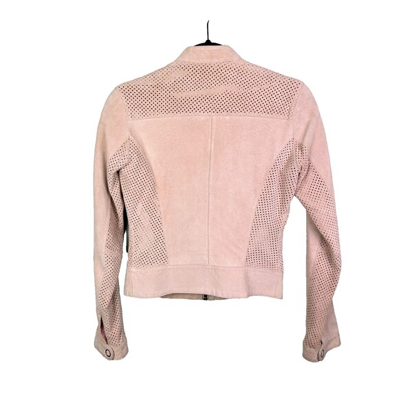 Guess Vintage Pink Suede Zip Up Motocycle Bomber Jacket Perforated Detail Y2K XS - Picture 4 of 14